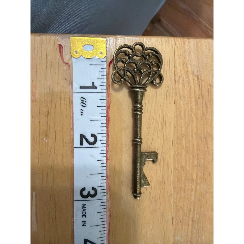Antique Bronze Tone Skeleton Key Bottle Opener Victorian Filigree Heart Gothic