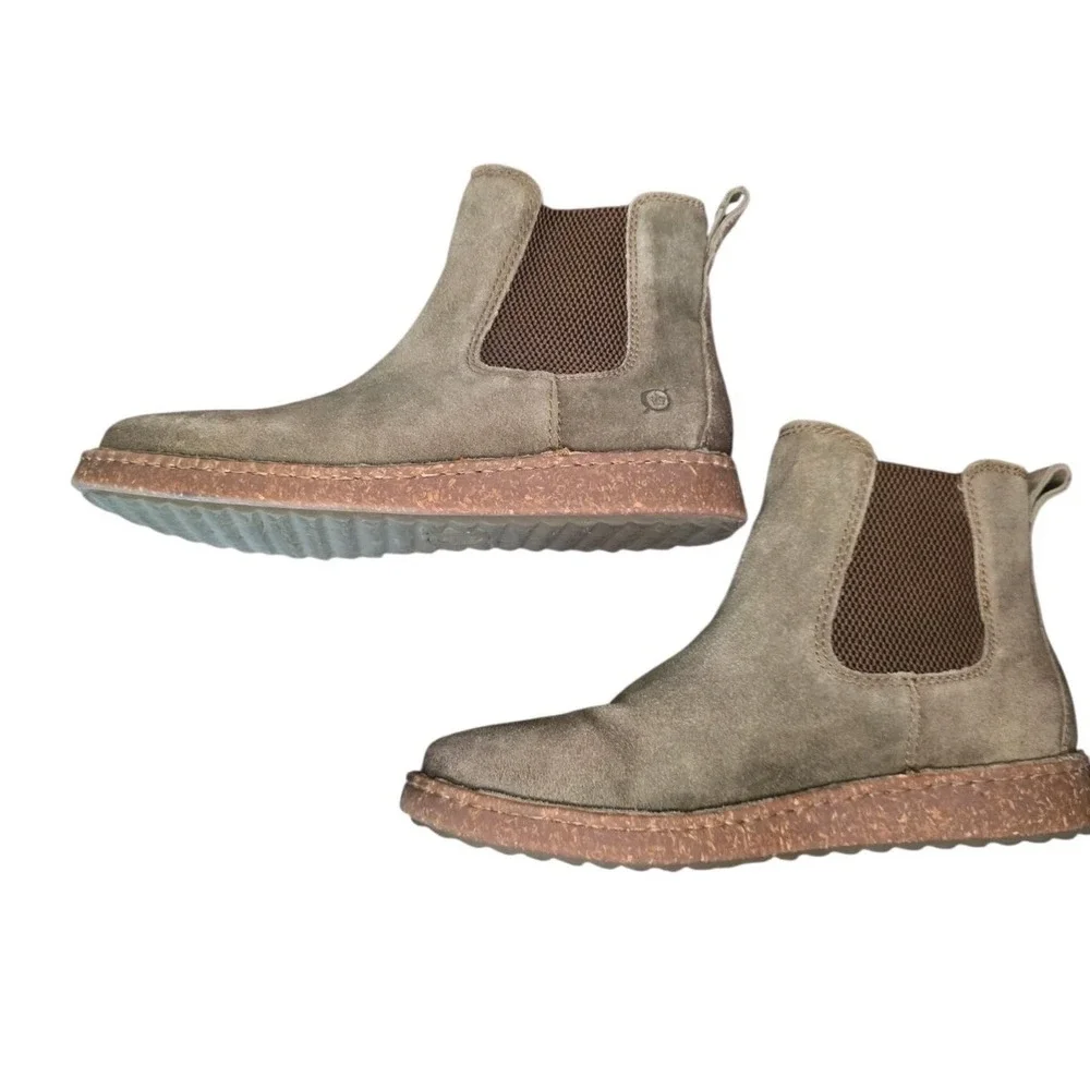 Born Brody Chelsea Boots Mens Olive Green Suede Slip On Ankle Boot 9M