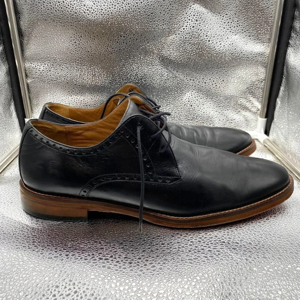 Johnston & Murphy Tyson Plain Toe Shoes Mens 10.5 Black Leather Dress Lace Up