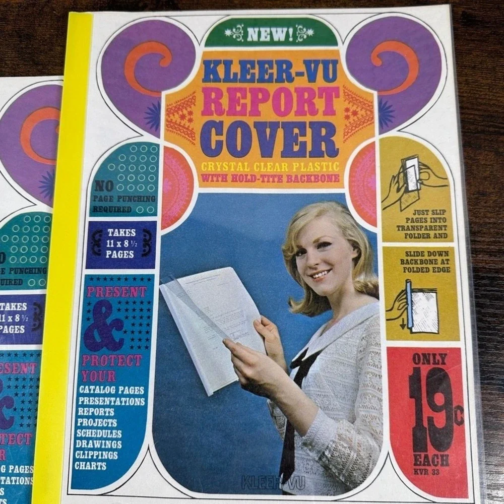 Kleer-Vu Report Cover Vintage 11x8.5 Clear Yellow New Old Stock Retro‎ KVR 33