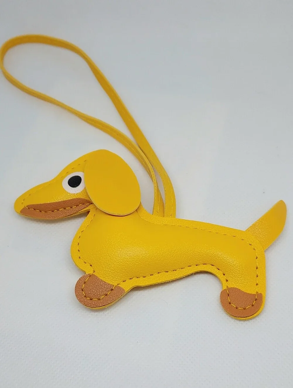 Dachshund Faux Leather Keychain Bag Purse Charm Yellow NWT