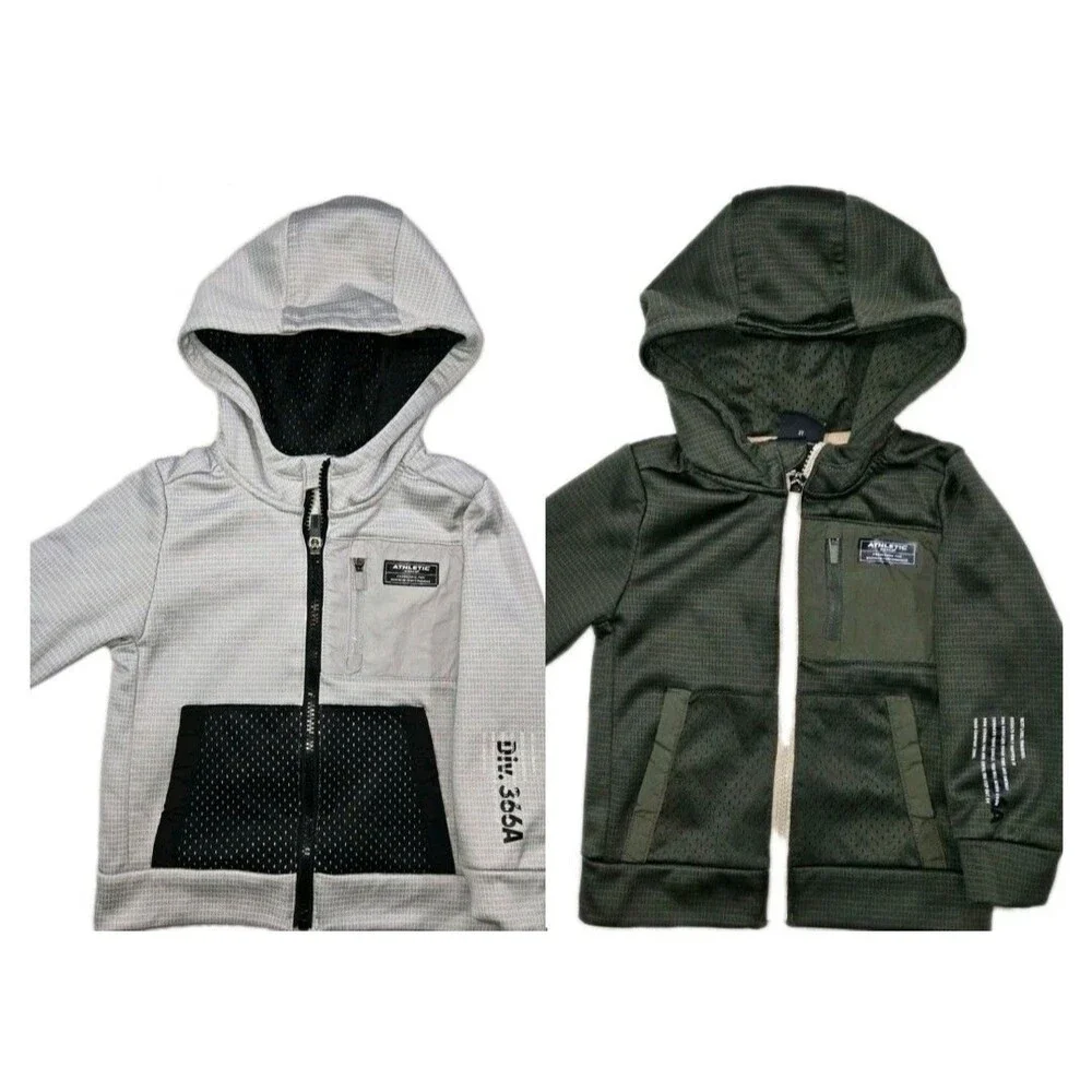 Lot Of 2 Boys Athletic Works Full Zip Hoodie Jacket Size 3T Gray Green