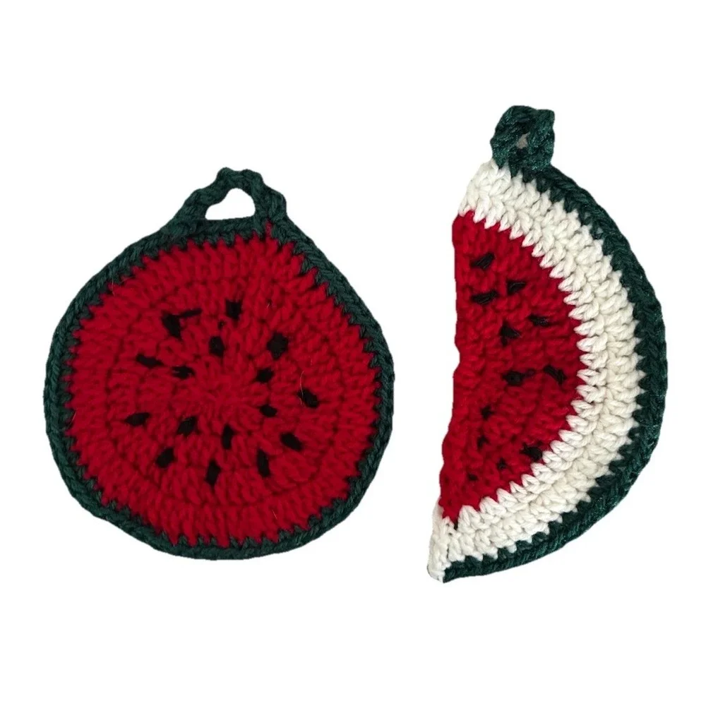 Handmade Trivet Hot Pad Pot Holder Watermelon Crochet Decor Handmade (2) NEW