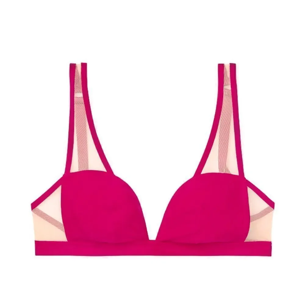 NWOT New Victoria’s Secret Unlined Mesh Plunge Bralette L Wicked Rose Beige Luxe