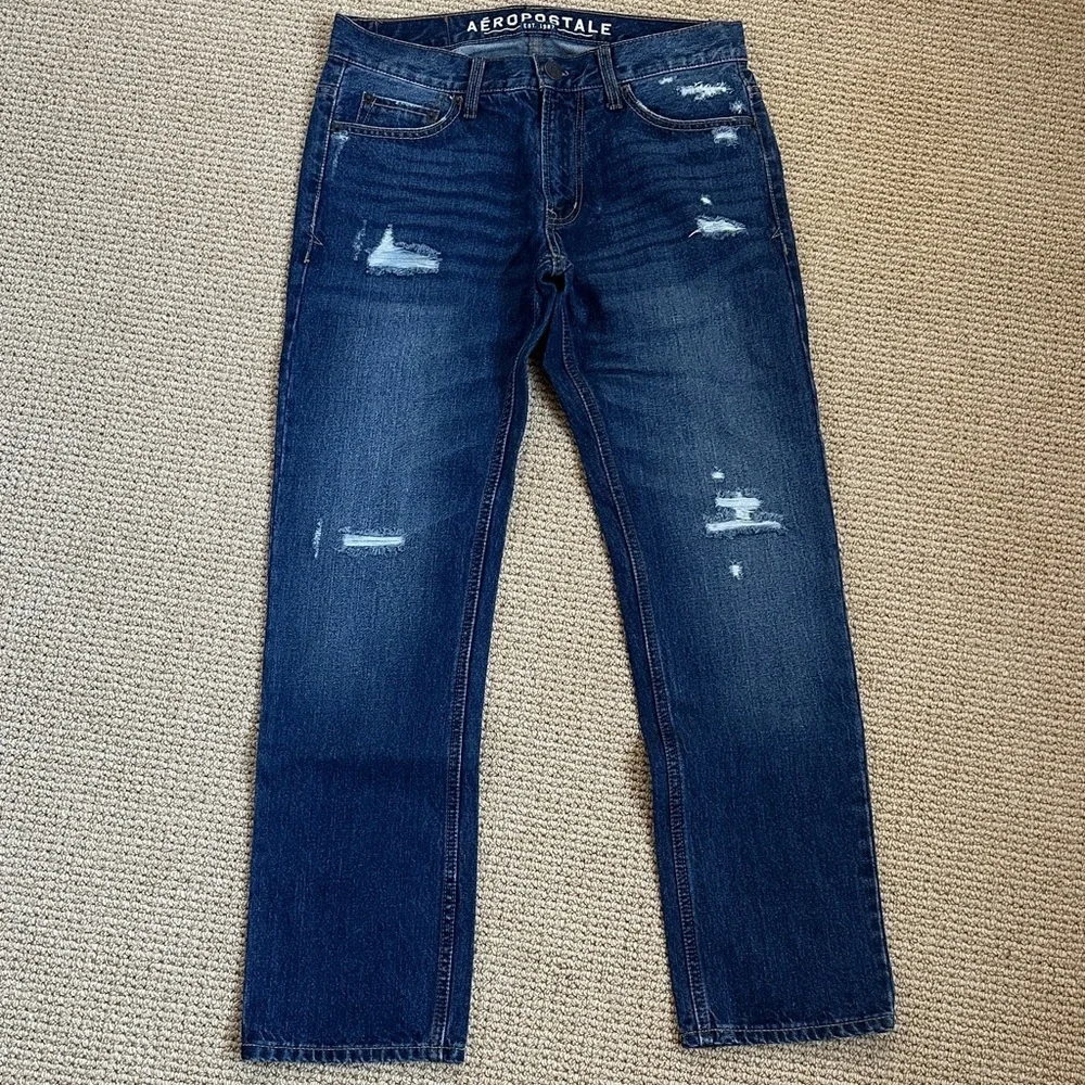 Aeropostale Essex Straight Jeans 29x30, Distressed Dark Denim