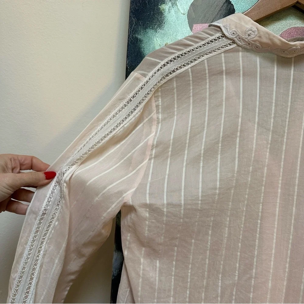 Jonathan Simkhai Pink and white pin-striped silk and lace Top