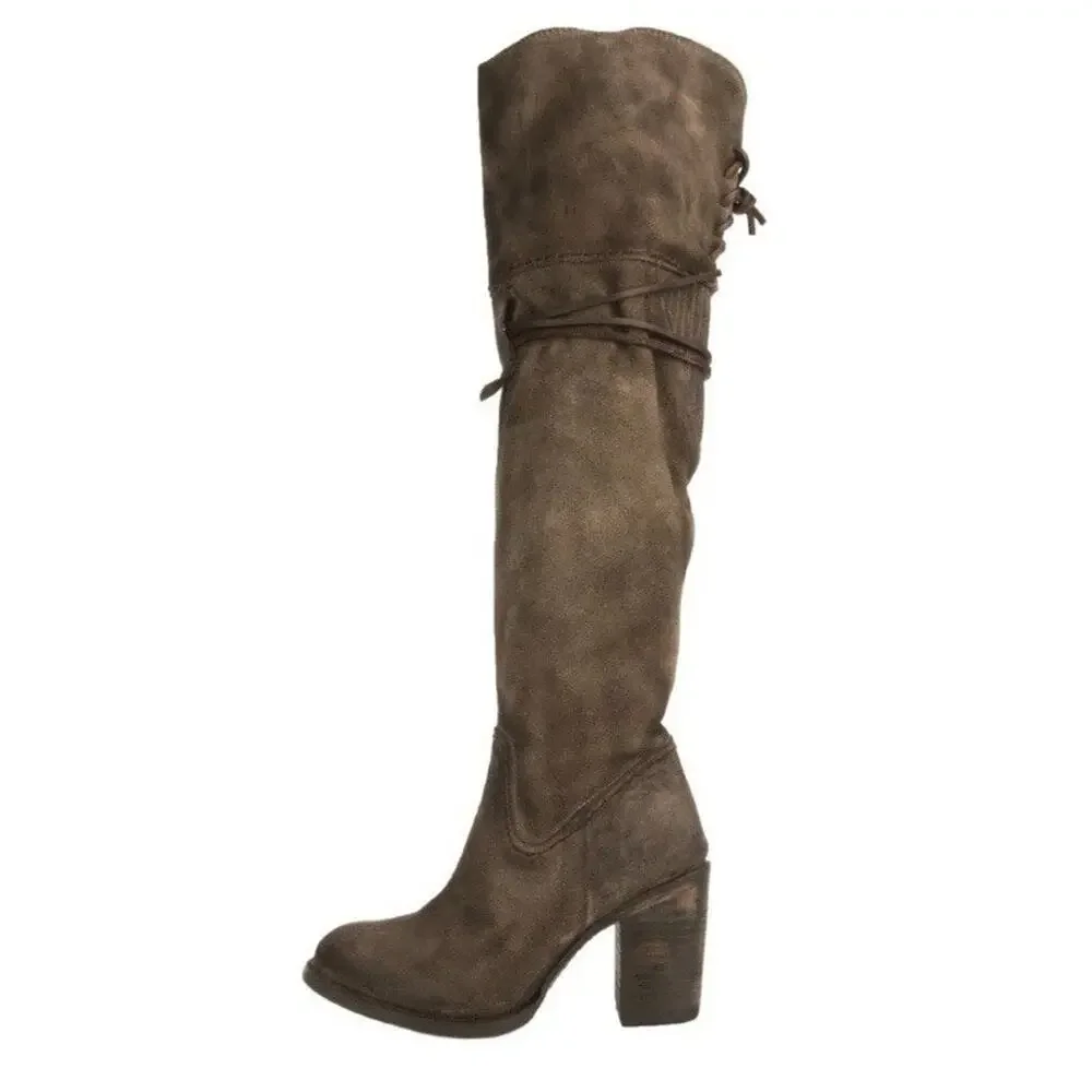 Freebird by Steven FB-Brock Suede Over The Knee Boho Rustic Gray Boots 8