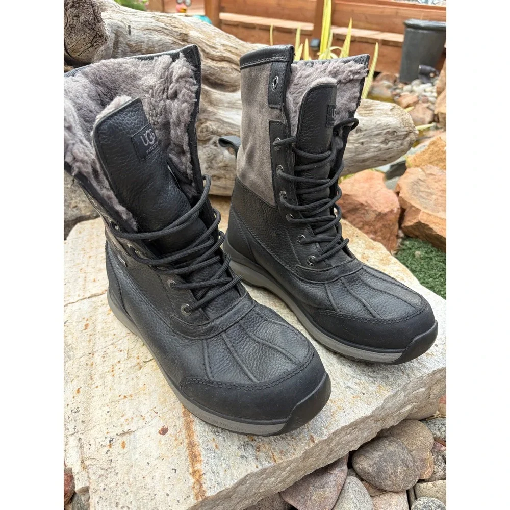 UGG Adirondack III Waterproof Winter Boots Black Leather Sheepskin 1095141