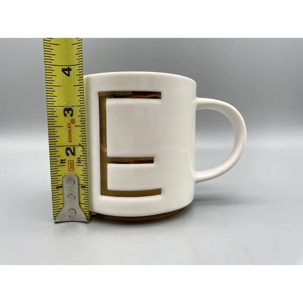 WILLIAMS SONOMA Gold Monogram Initial E Art-Deco Coffee Tea Cup‎ Mug