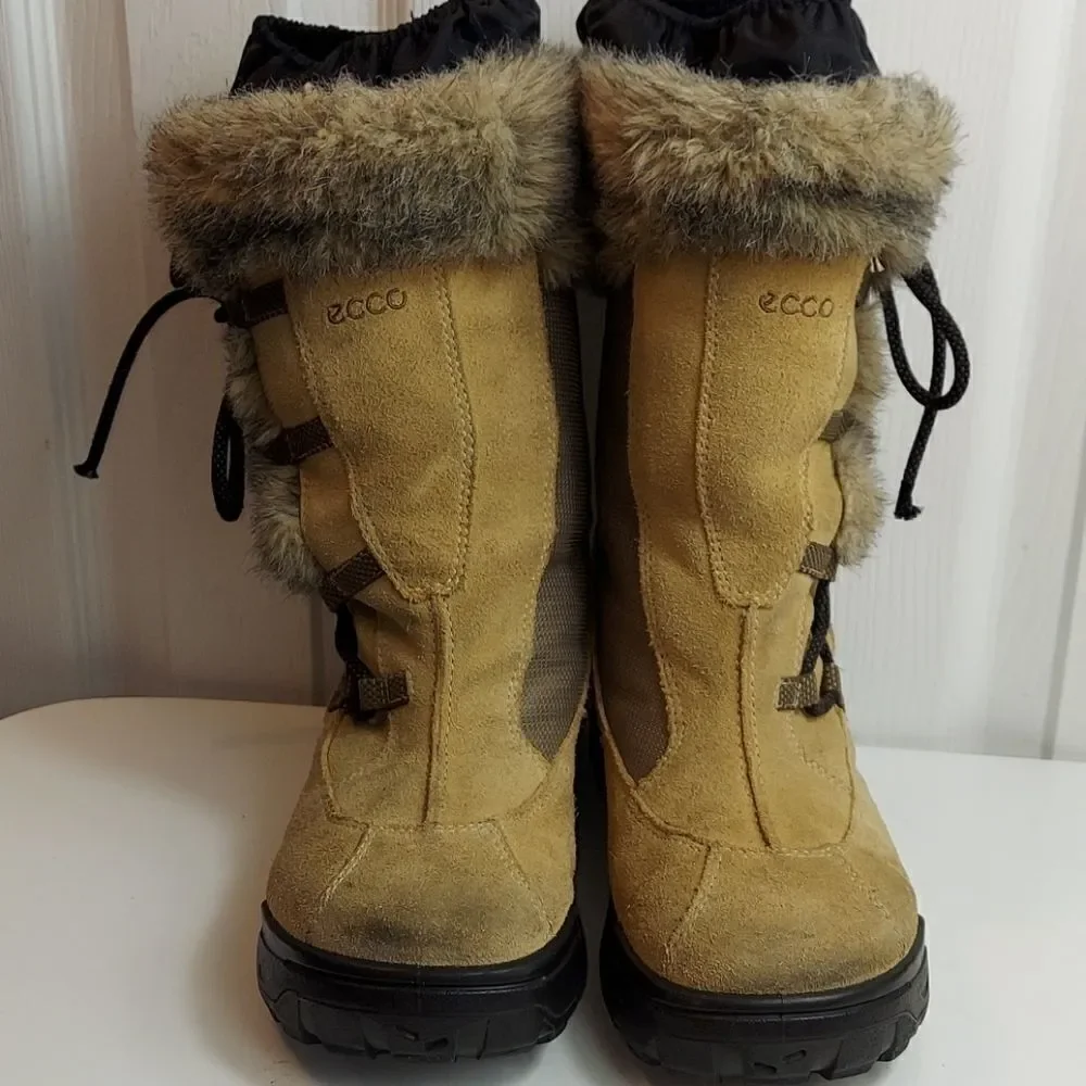 Ecco Gore-tex Fur Trim Sude Winter Boots Sz 35