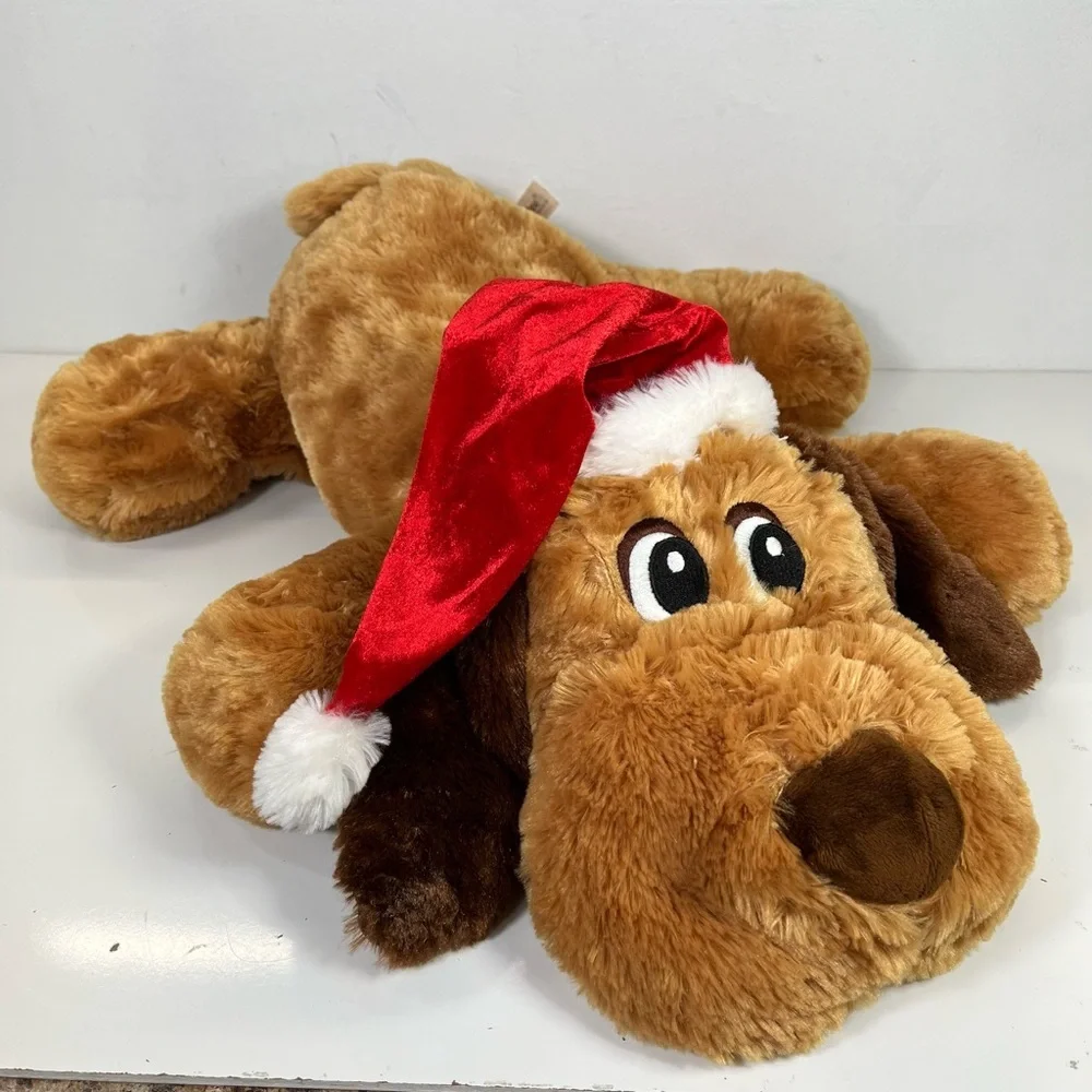Dan Dee 26” Brown Floppy Puppy Dog‎ Santa Hat Soft Plush Stuffed Toy Christmas