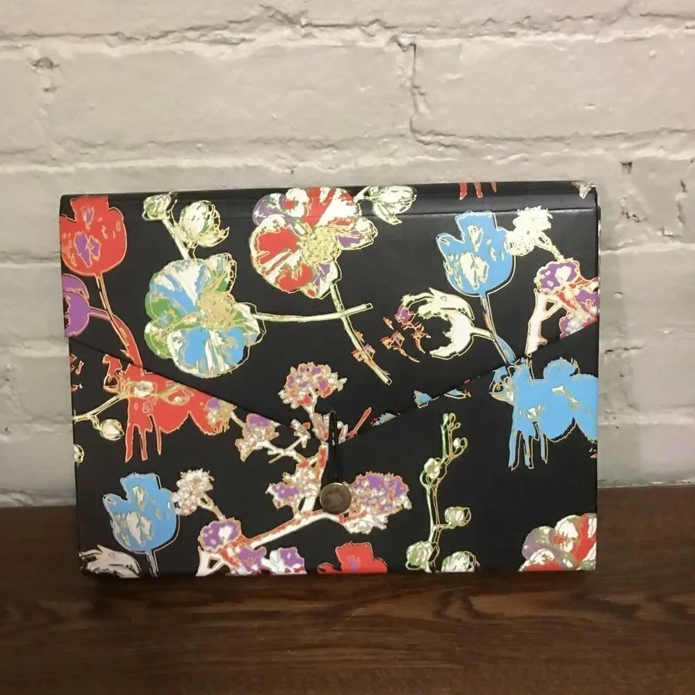 Cynthia Rowley Black and Gold Floral Accordion File Folder