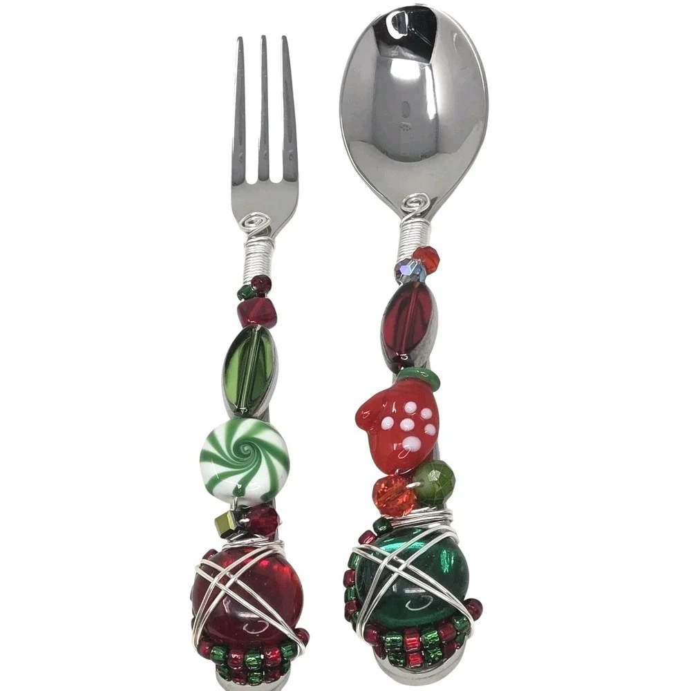 The Queen Bead Christmas Charcuterie Set Beaded Spoon‎ & Fork 6