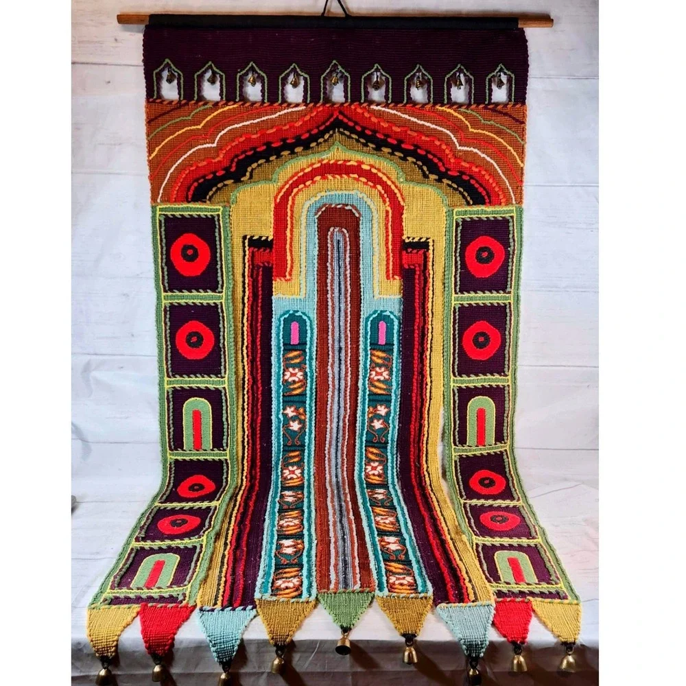 Wall Hanging‎ Multicolor Woven Textile Bell Detail Bohemian