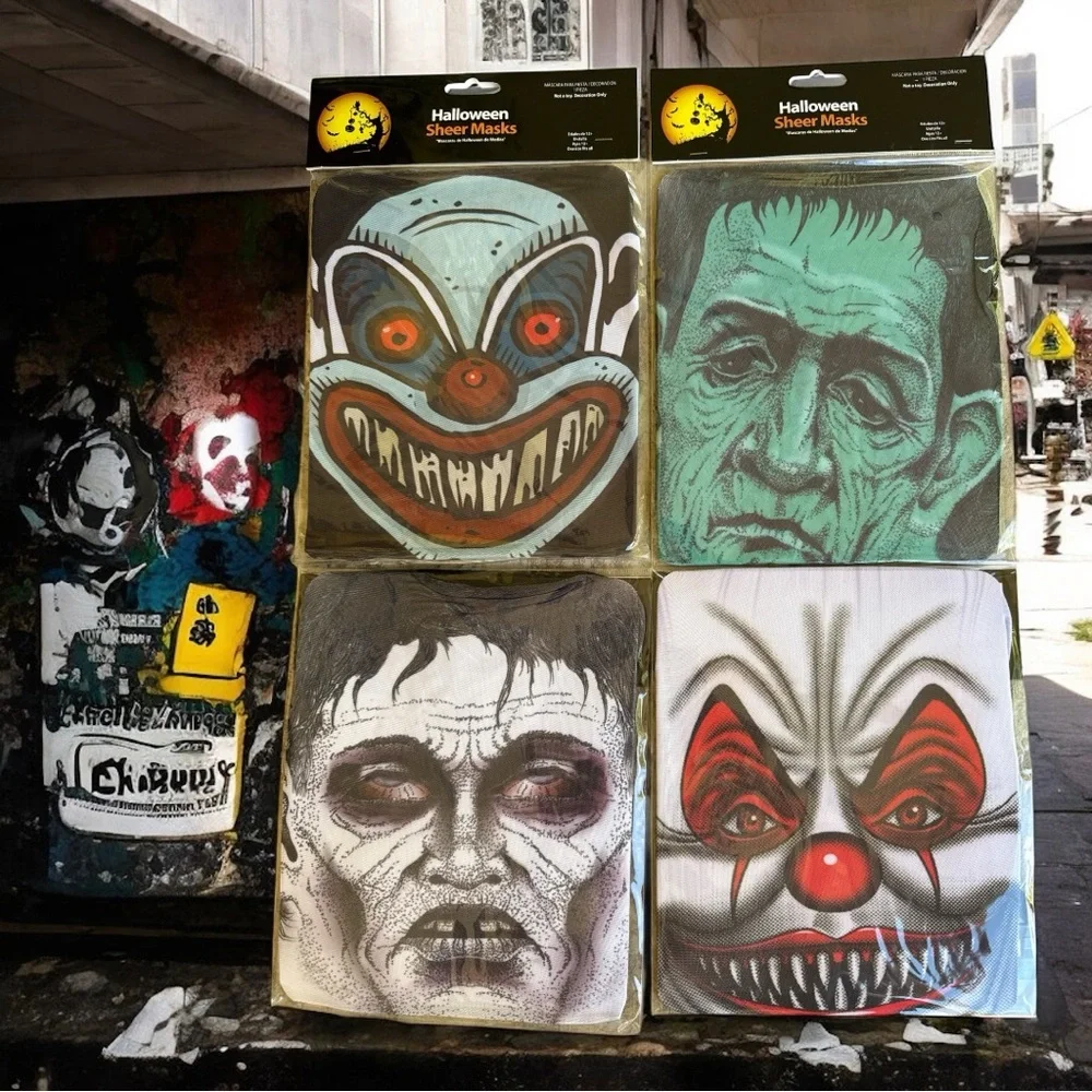 NEW Creepy Halloween Sheer Masks Set of 4 | Spooky Mixed Styles Surprise‎ Pack