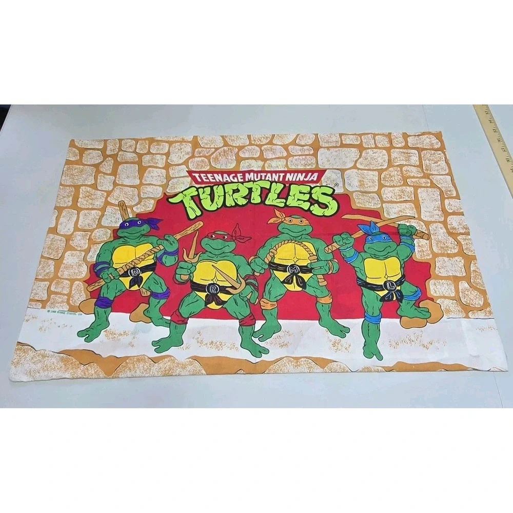Vintage 1988 TMNT Teenage Mutant Ninja‎ Turtles Pillowcase 29x19 Bright Colors