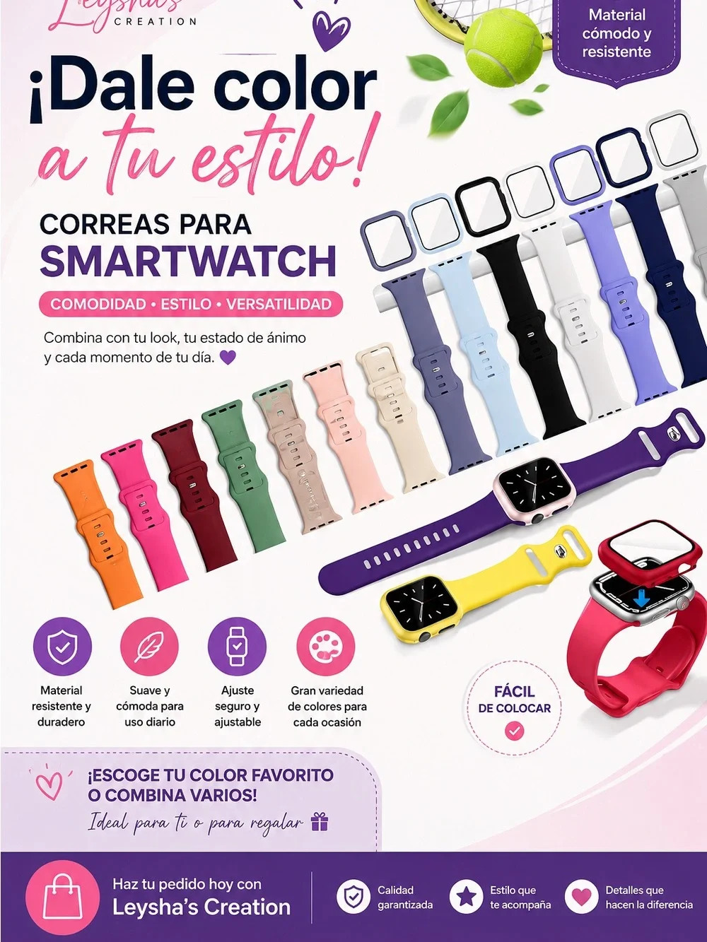 Purple Silicone Smartwatch Band - Comfortable Replacement Strap