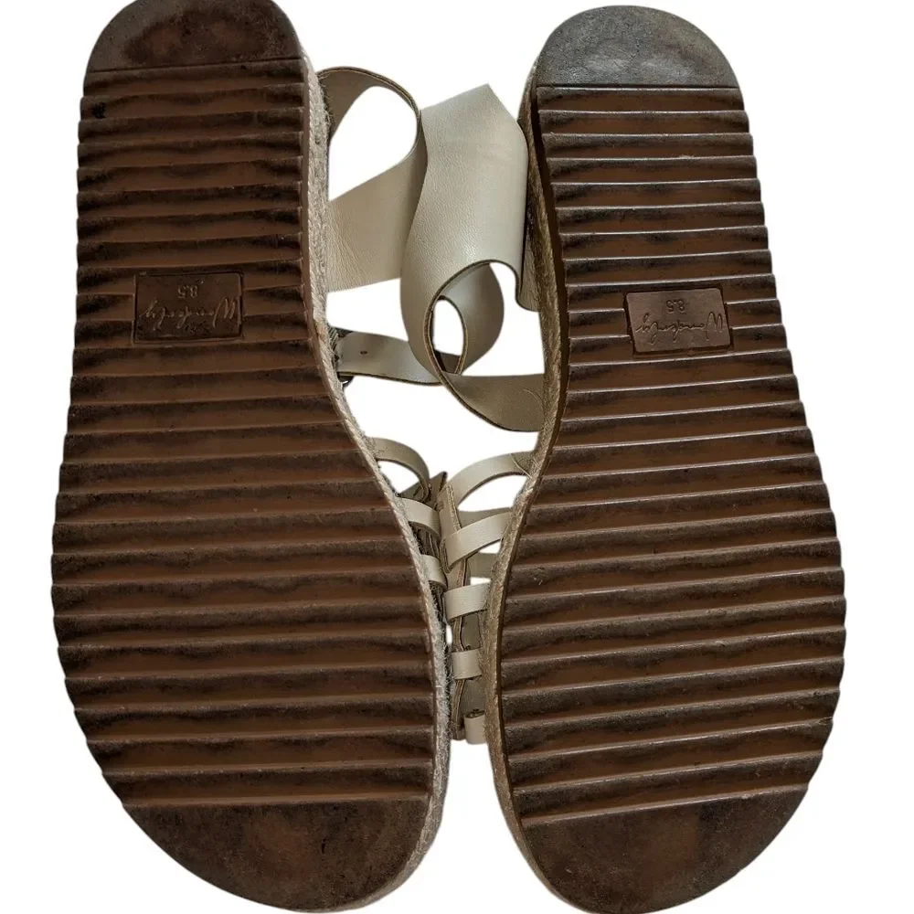 WONDERLY Sandals Women Beige Tan Neutral Wedge Open Toe Buckle Strap 8.5