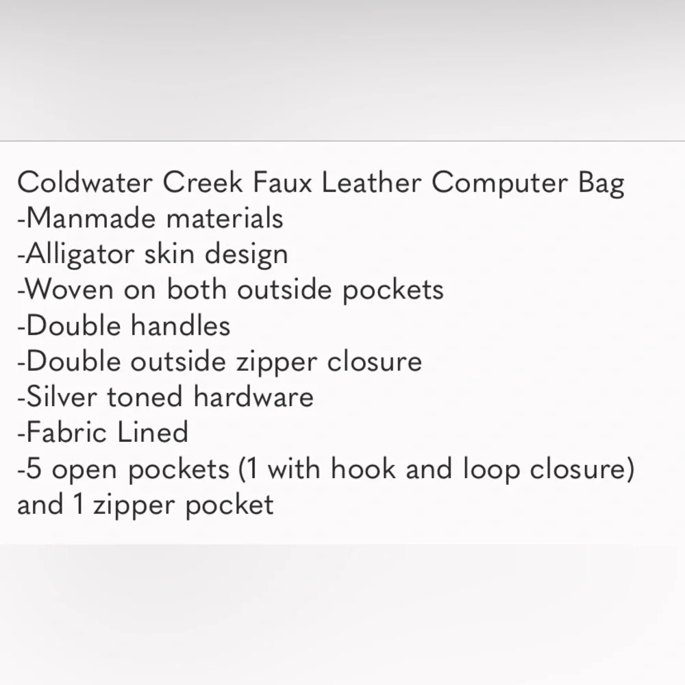 Coldwater Creek Hampton Black Computer Laptop Briefcase Tote Bag - NWOT
