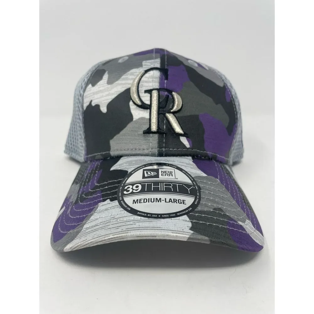 Colorado‎ Rockies New Era Hat Gray Purple Camo 39Thirty Active Stretch Fit Cap