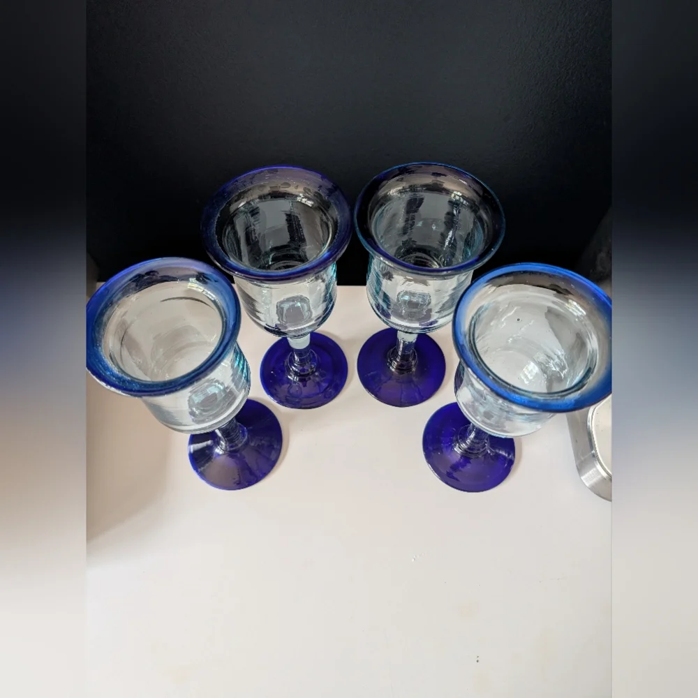Pier 1 Blue Glass Goblets Set