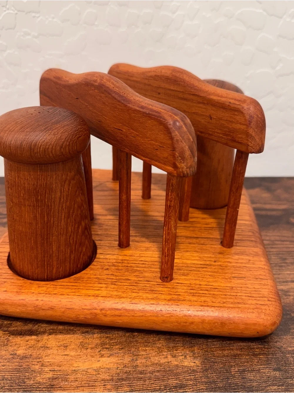 Goodwood Genuine Teak Wood Salt & Pepper Shakers with Napkin Holder Mid Century