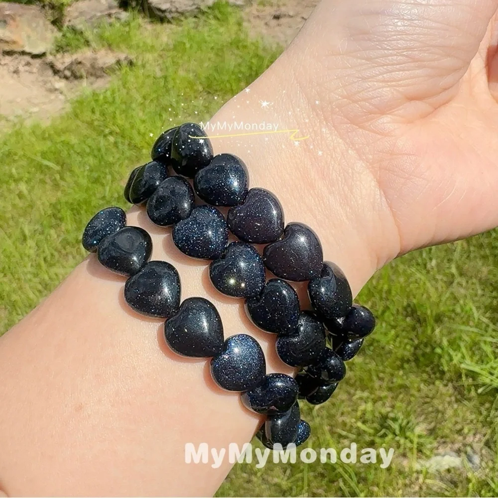 Blue Sandstone Heart Bracelet 12mm
