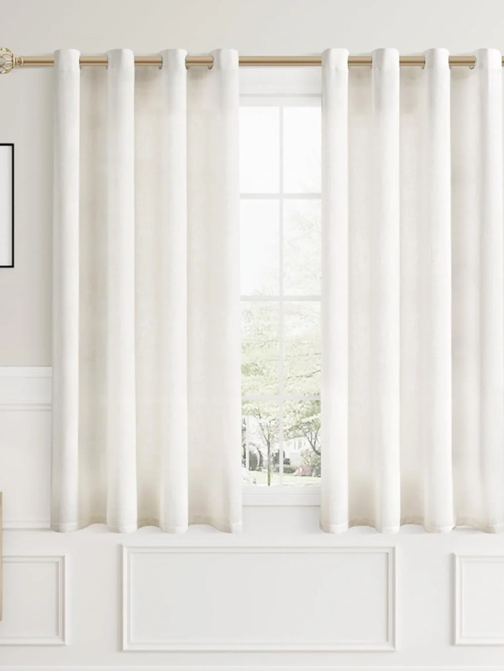 Natural Cream Linen Curtains 48 Inch Length 2 Panels