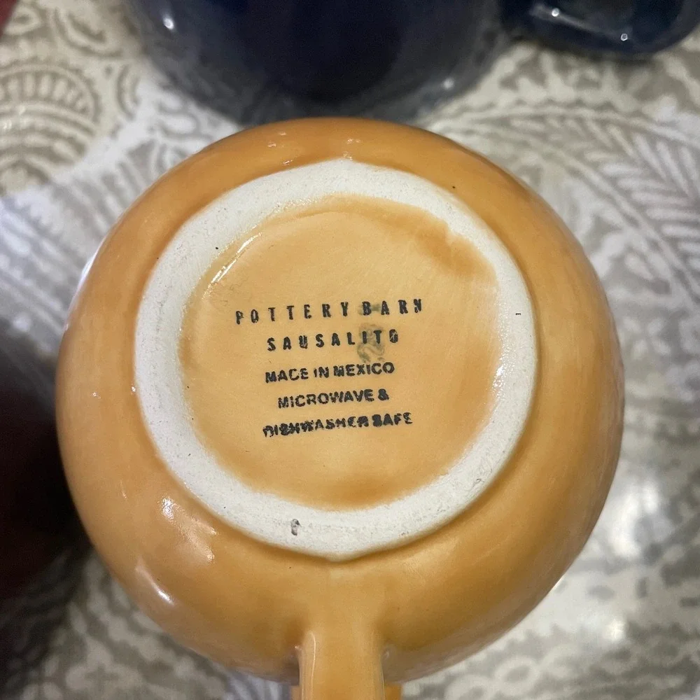 Pottery Barn Sausalito Mugs Set 4 Multi Color Red Blue Purple Yellow Stoneware