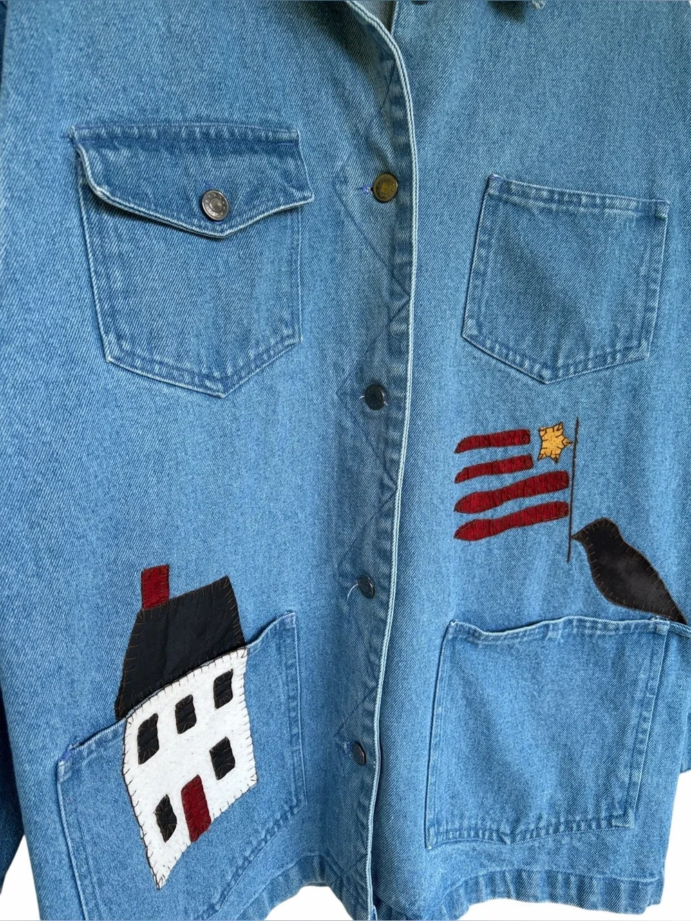Vintage 90’s Denim Chore Jacket Primitive Folk Art