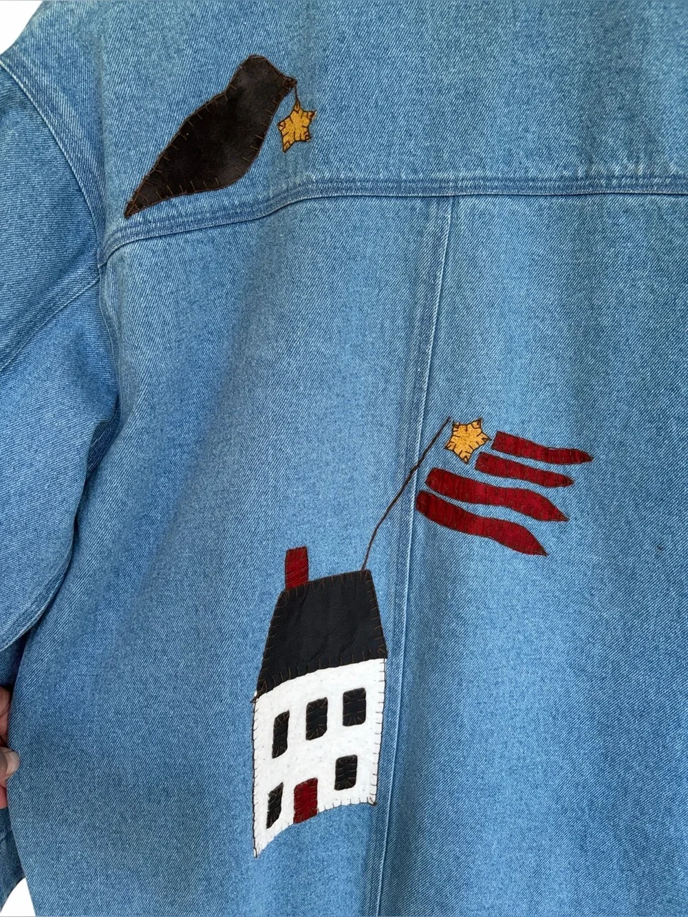 Vintage 90’s Denim Chore Jacket Primitive Folk Art