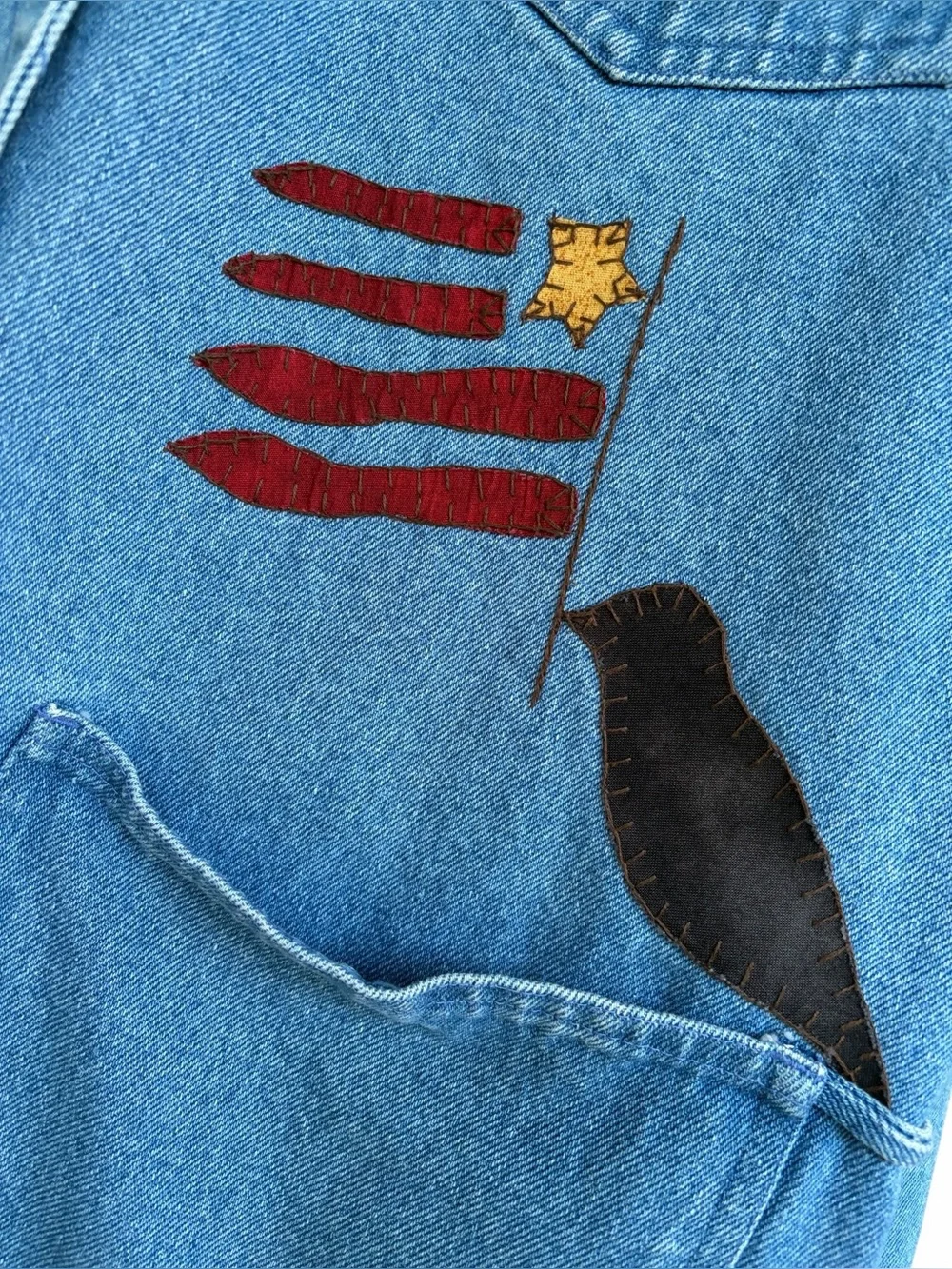 Vintage 90’s Denim Chore Jacket Primitive Folk Art
