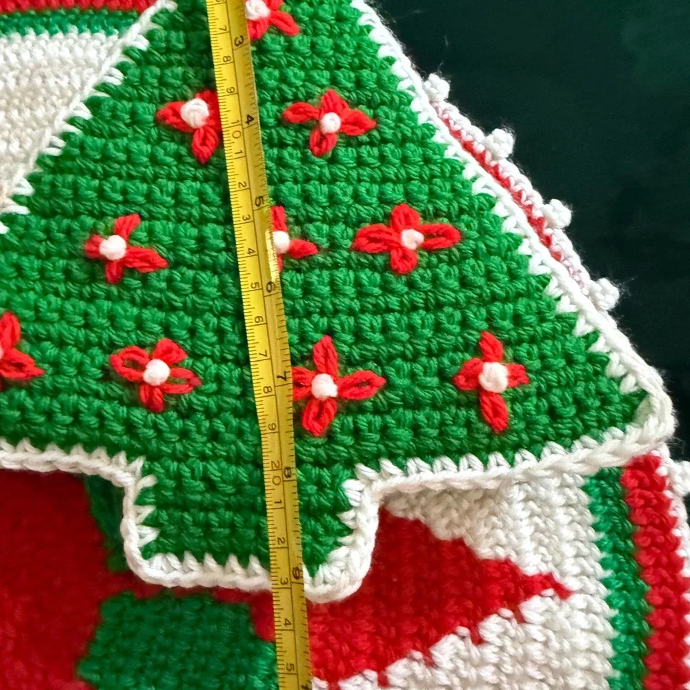 Vintage Crochet Christmas Tree Trivet Pot Holder Set Handmade Holiday Kitchen