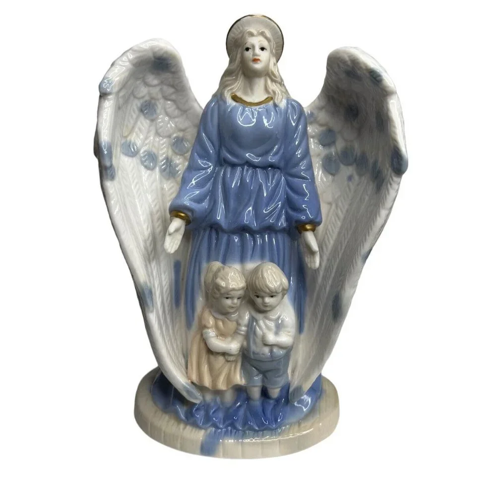 Guardian Angel Collectible Child Protecting Wings Spread Ceramic Figurine 8 Inch
