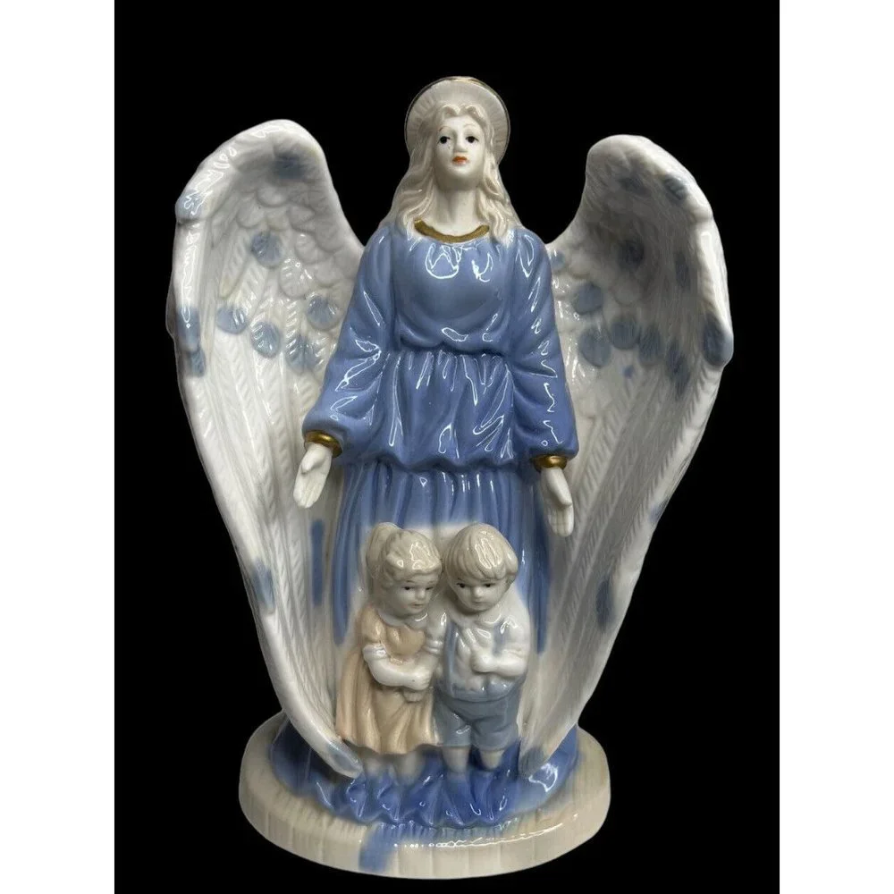 Guardian Angel Collectible Child Protecting Wings Spread Ceramic Figurine 8 Inch