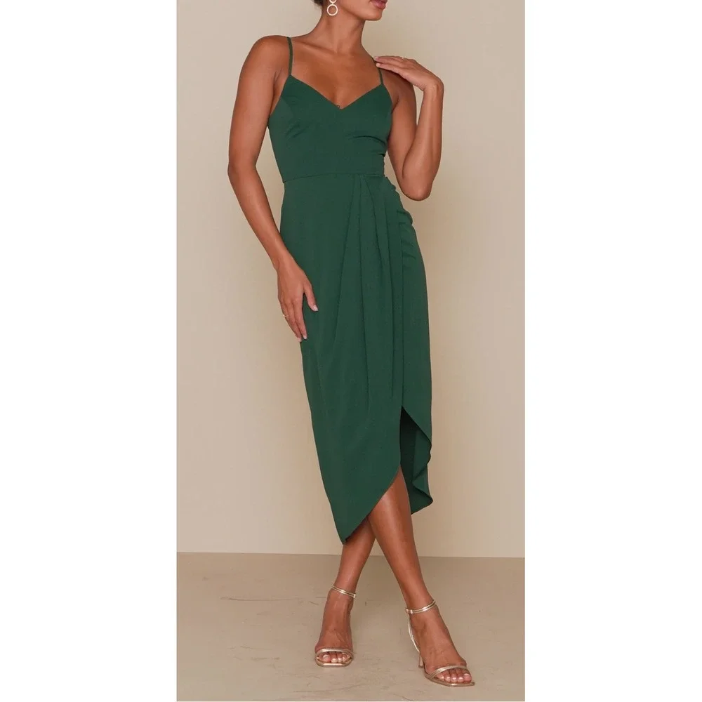NWOT Lulus Reinette‎ Dark Green Midi Dress Dark Green Size Large Formal Y2K