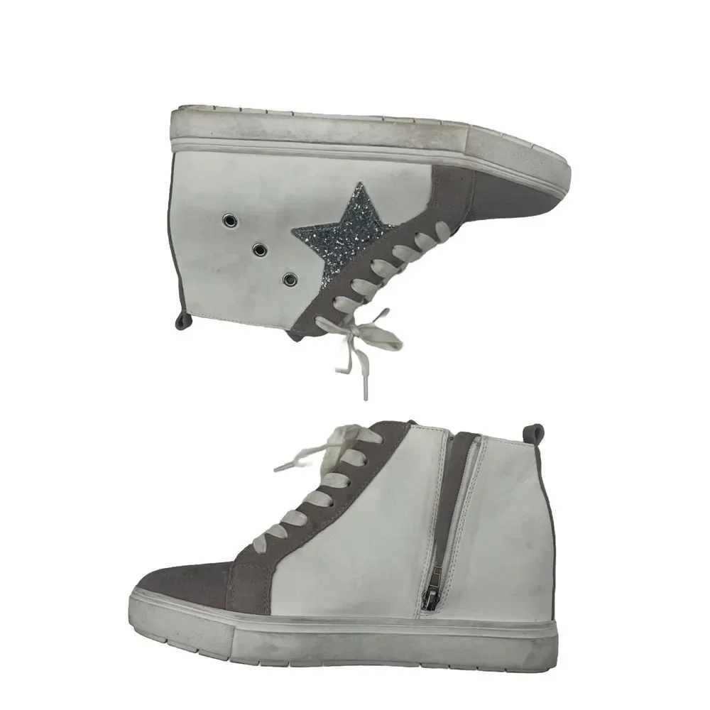 Steve Madden High Top Wedge Sneaker Women's 9 Star‎ Leather Upper Y2K Sabotage