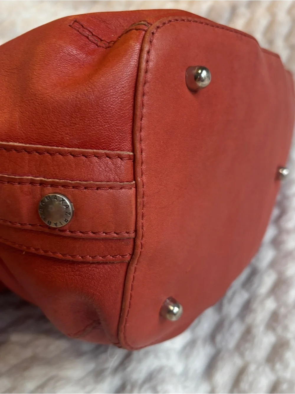 BCBGMaxAzria Rusty Red very soft leather slouchy hobo tote silver hardware