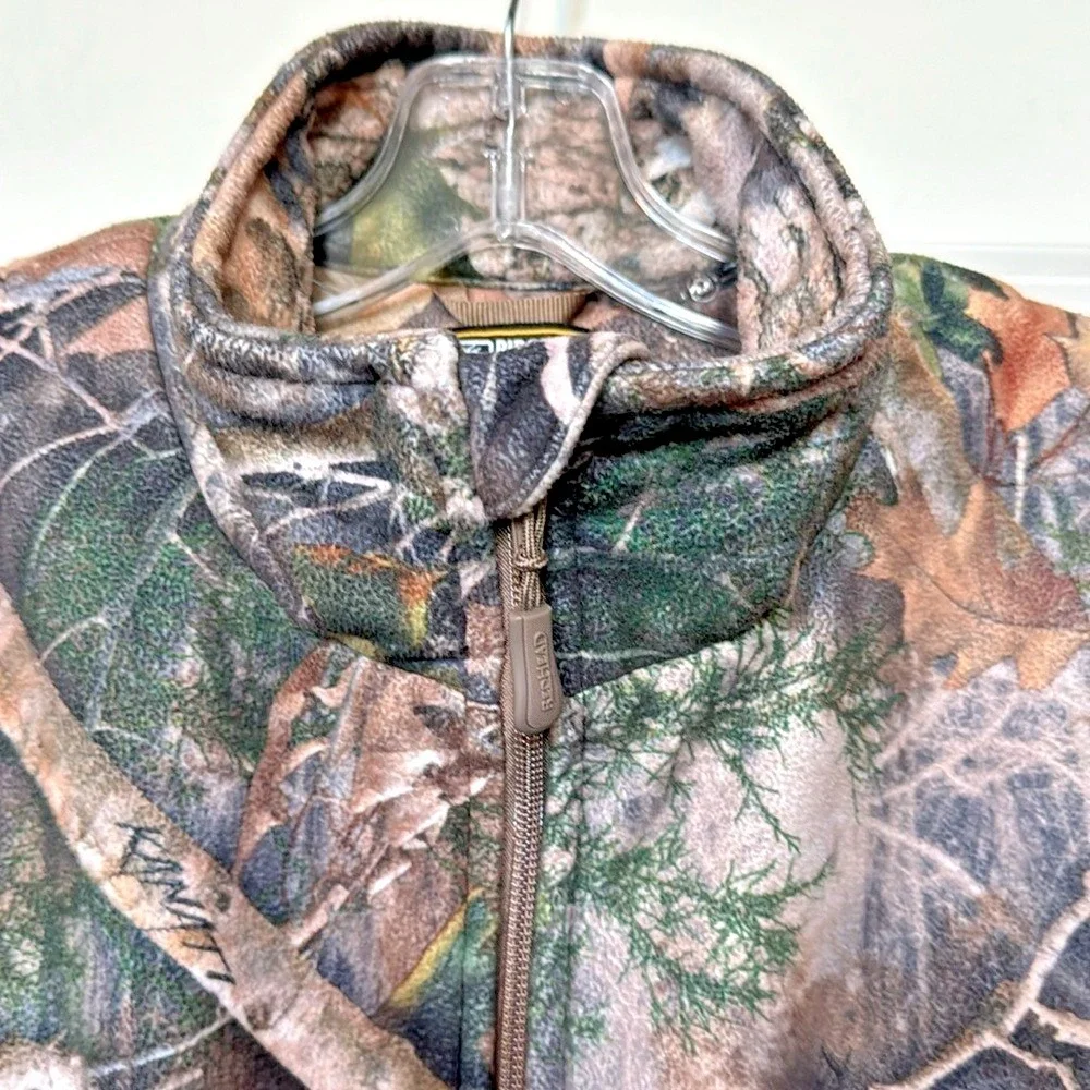 Ridge Hunter Camo Fleece Vest Men's Size L Full Zip Pockets Hunting Outdoor