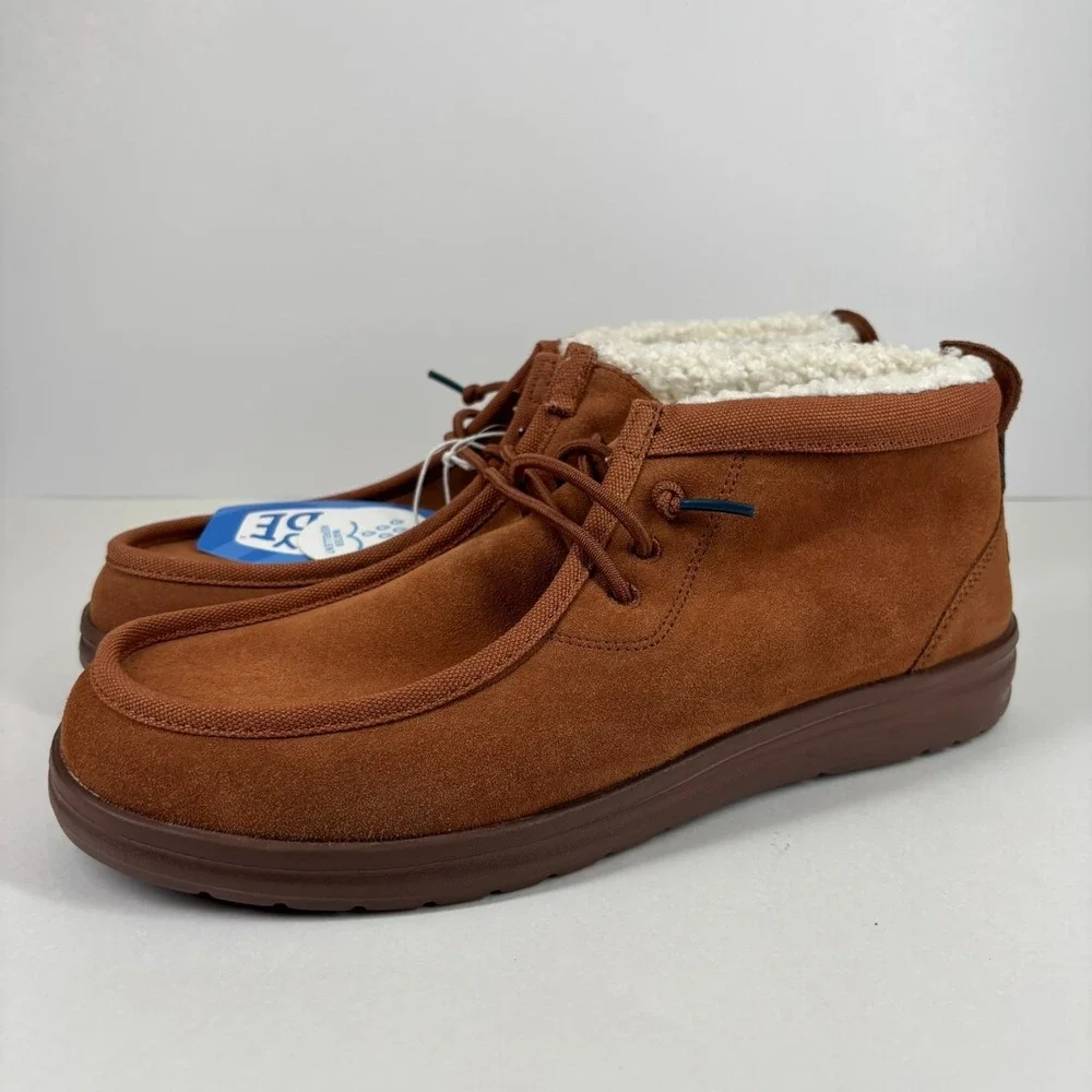 HEYDUDE Wally Mid GripR Warmth Men's‎ 13 Brown Suede Faux-Shearling Chukka Boots
