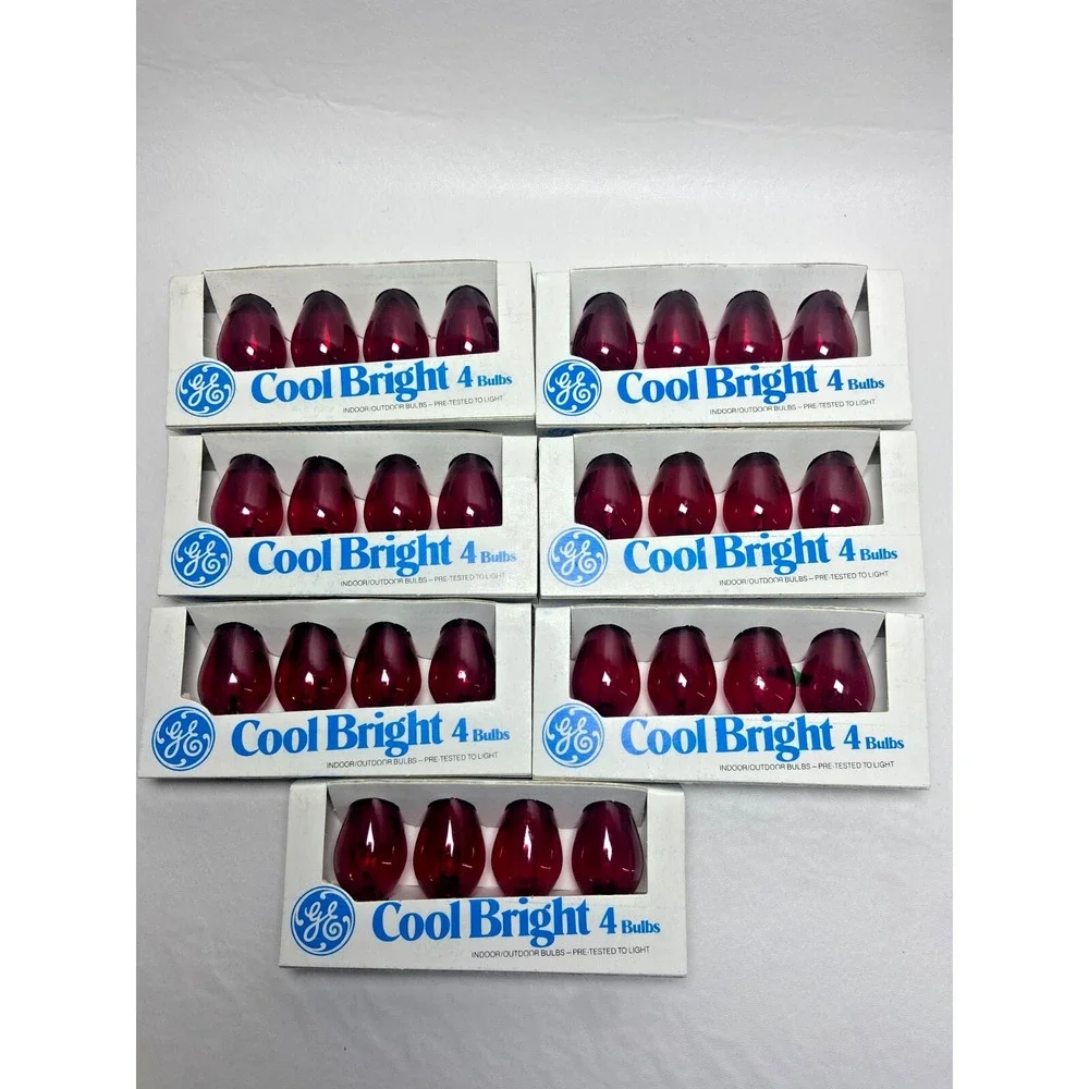 Vtg GE Cool Bright Christmas Light‎ Bulbs Red 7 Packs 28 Bulbs C7-CB USA NOS
