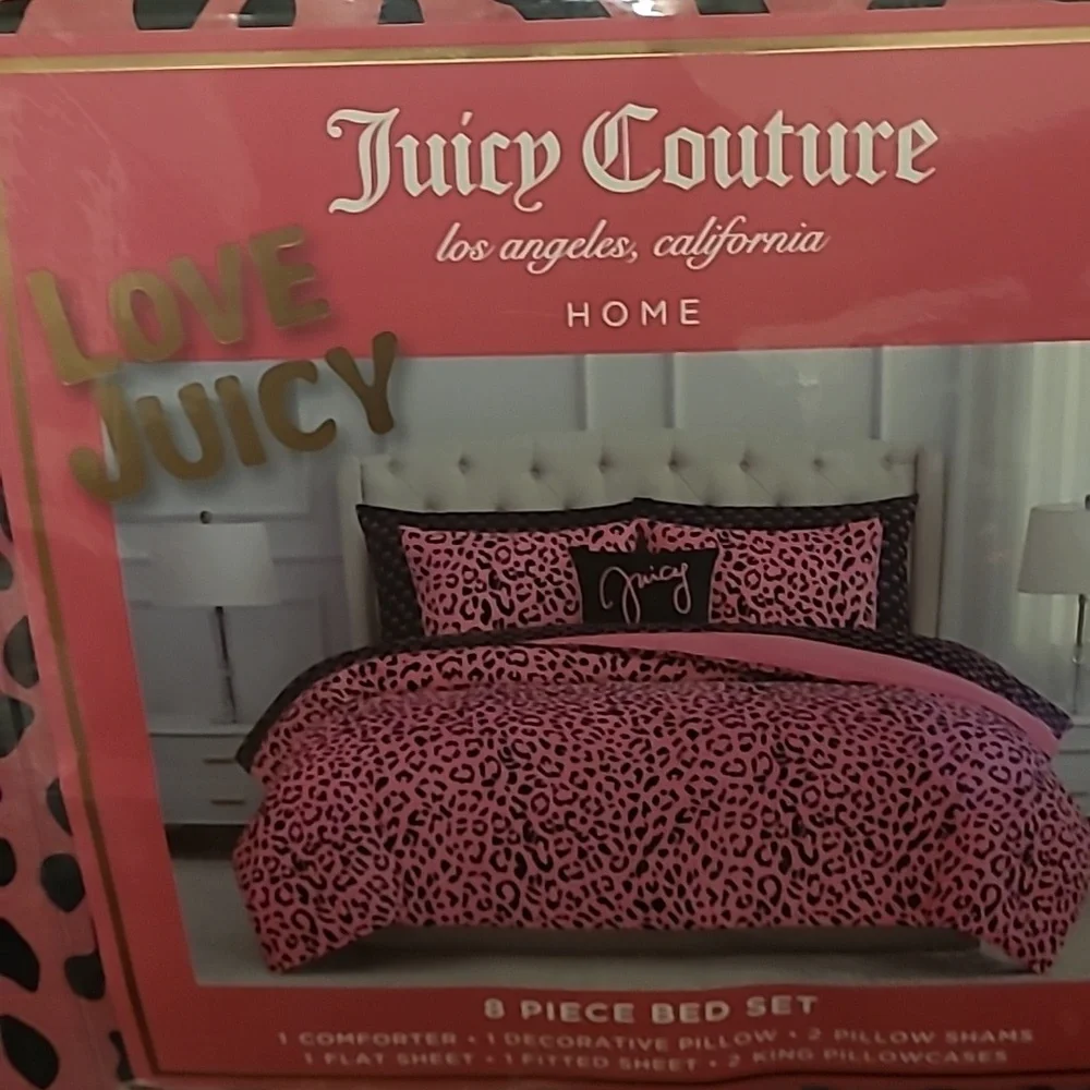 Juicy Couture Pink and Black Leopard 8pc Comforter Set - King