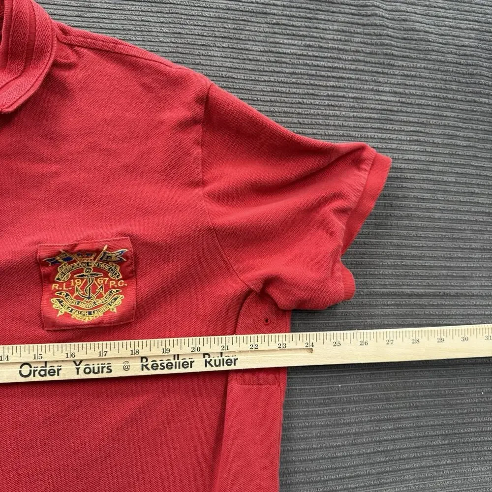 Polo Ralph Lauren 381 Bleecker St New York City Polo Shirt‎ Men XL Red Cotton.