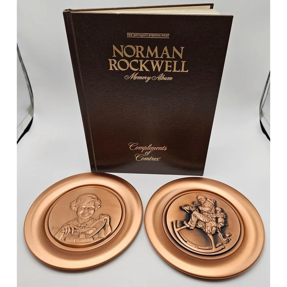 Norman Rockwell Memory Album and Buttergirl Collector‎ Plate Set Copper