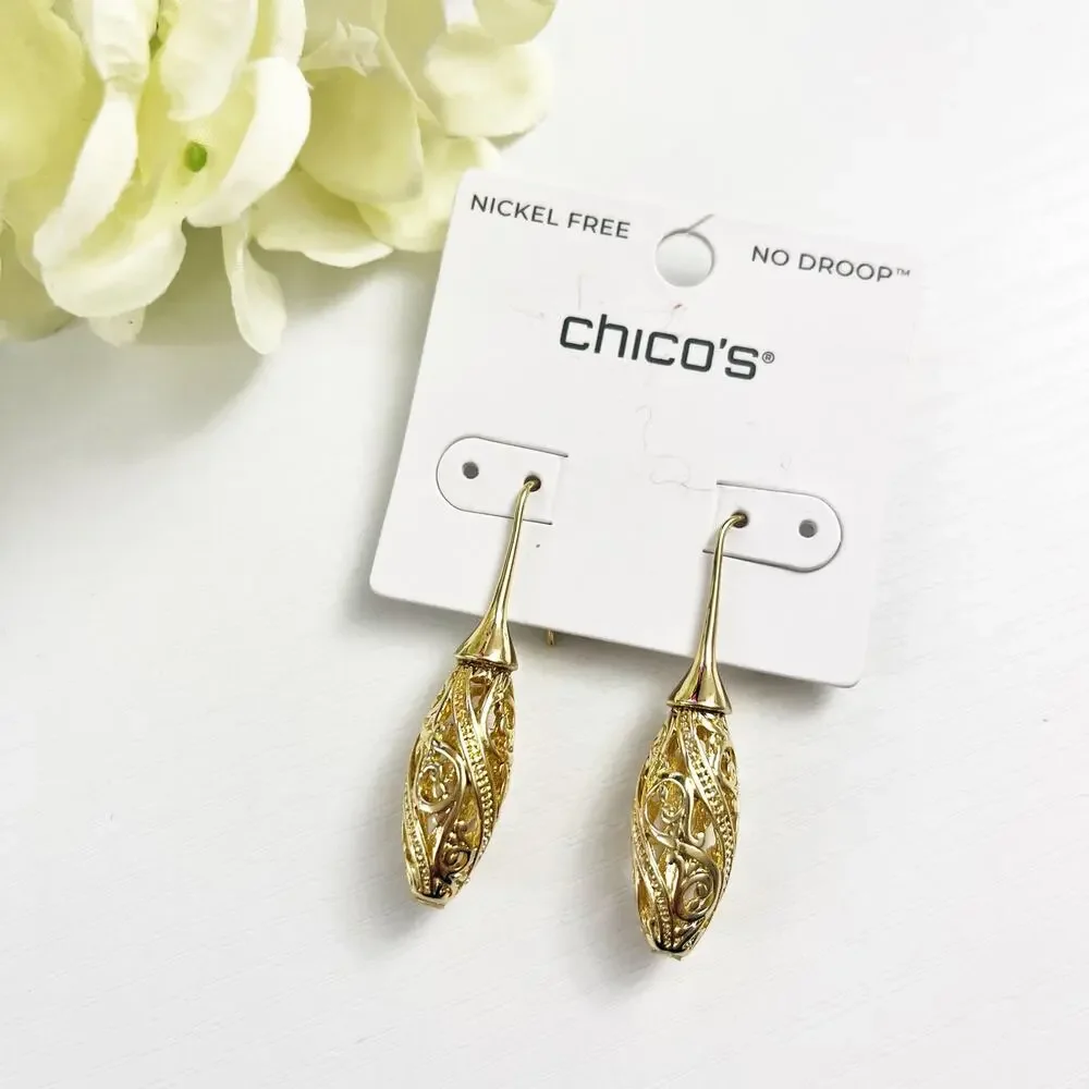 NEW Chico's Gold Tone Open Work Drop Earrings