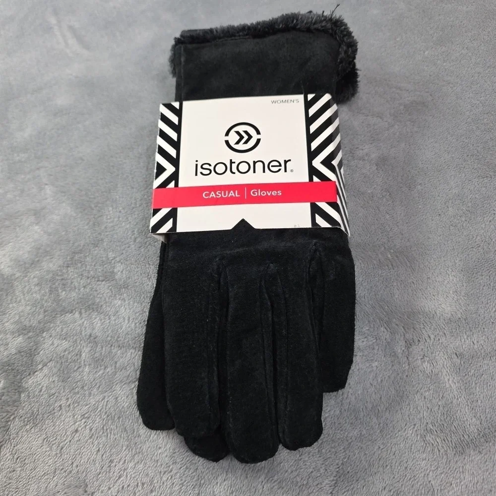 NWT Isotoner‎ Women Micro Luxe Suede Casual Gloves Size Large Black Classic Warm