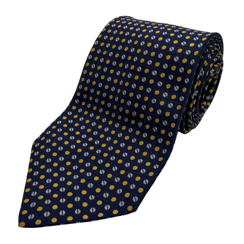 Lauren Ralph Lauren Mens Silk Tie Navy‎ Blue Gold Geometric Dot Made in USA