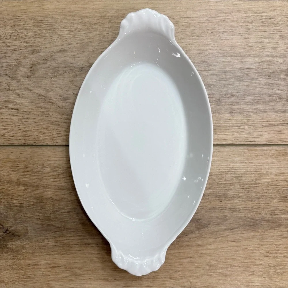 Pillivuyt France Vintage White Porcelain 20oz Eared Oval Au Gratin Baker Large