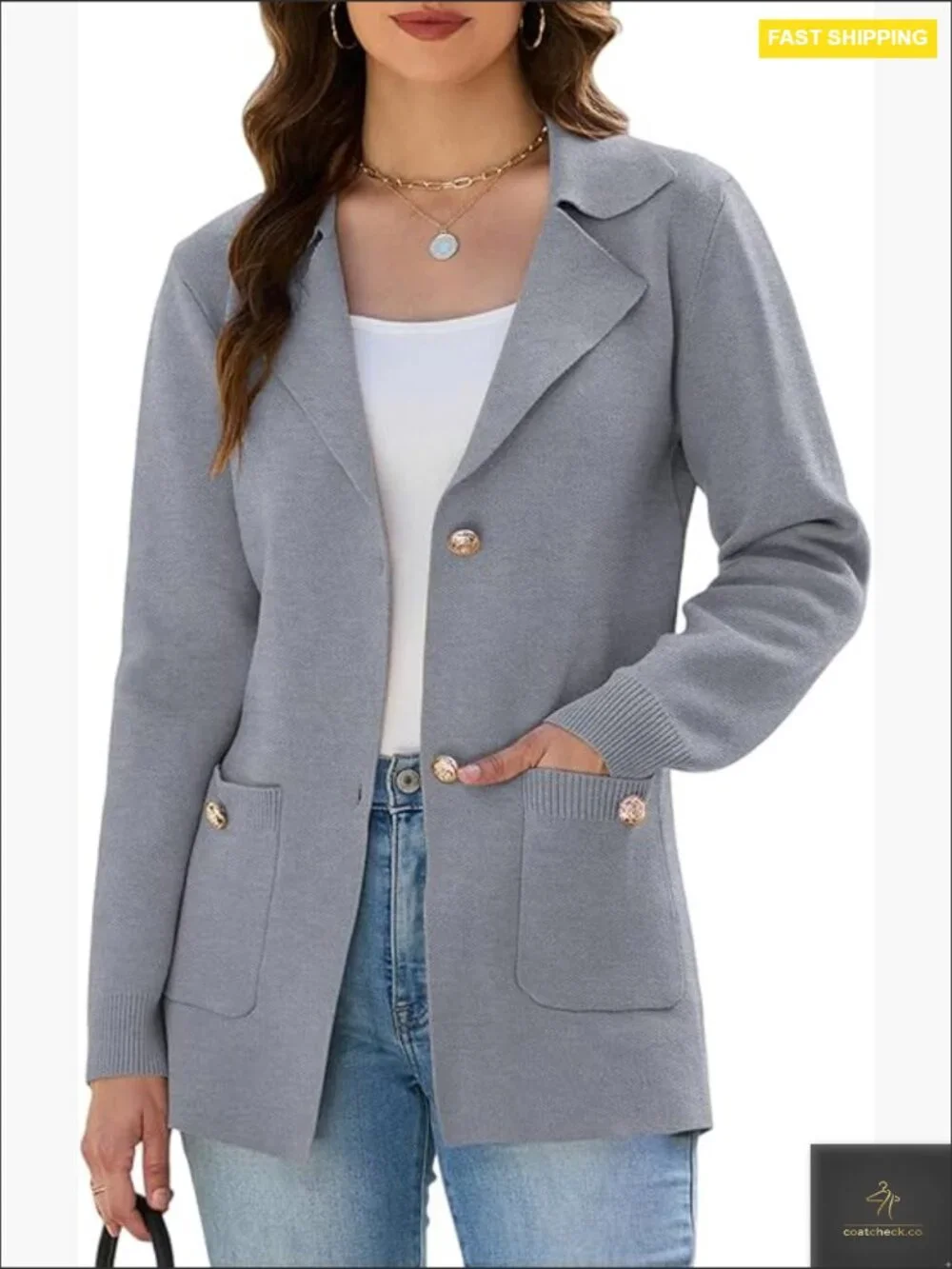 Sweater Blazer Casual Business Jacket Long Sleeve Cardigan Button Front Lapel