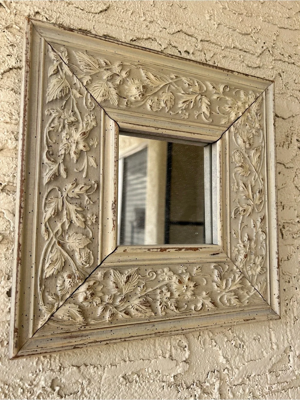 Ornate Cream Floral Carved Wall Mirror - Decorative Home Accent